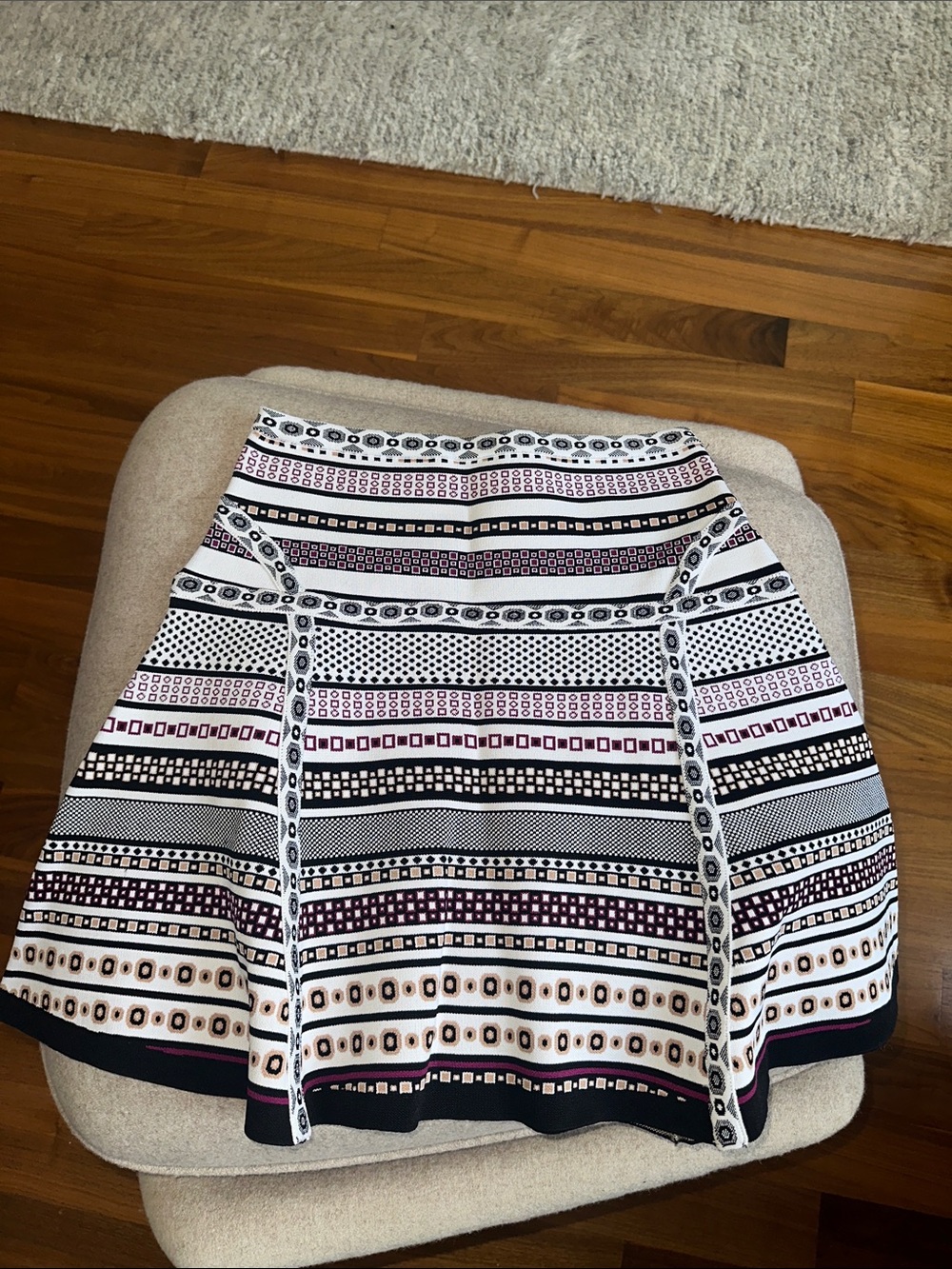 DVF Patterned A-Line Women's Skirt in White, Black and Maroon